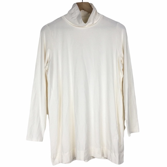 J JILL Luxe Supima Turtleneck Tunic Top Long Sleeve Cream Off White Modal Medium - Picture 1 of 9